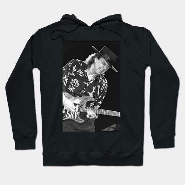 Stevie Ray Vaughan BW Photograph Hoodie by Concert Photos